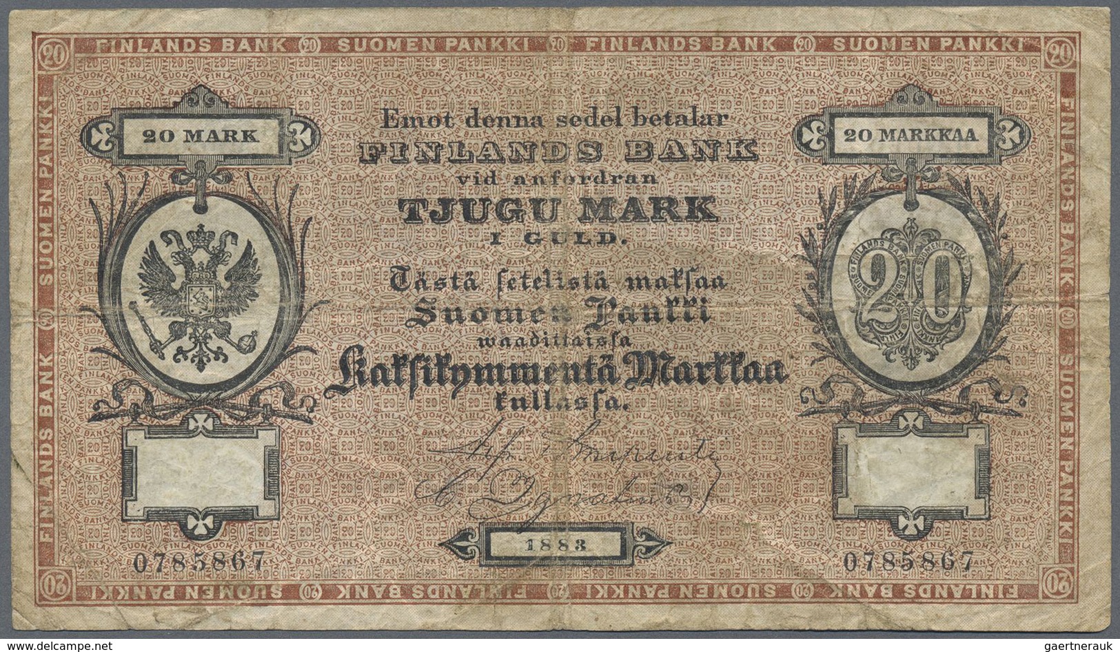 Finland / Finnland: 20 Markkaa 1883, P.A47b, Extraordinary Rare Note In Still Good Condition With Se - Finland