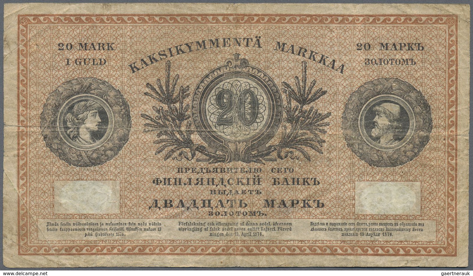 Finland / Finnland: 20 Markkaa 1883, P.A47b, Extraordinary Rare Note In Still Good Condition With Se - Finland