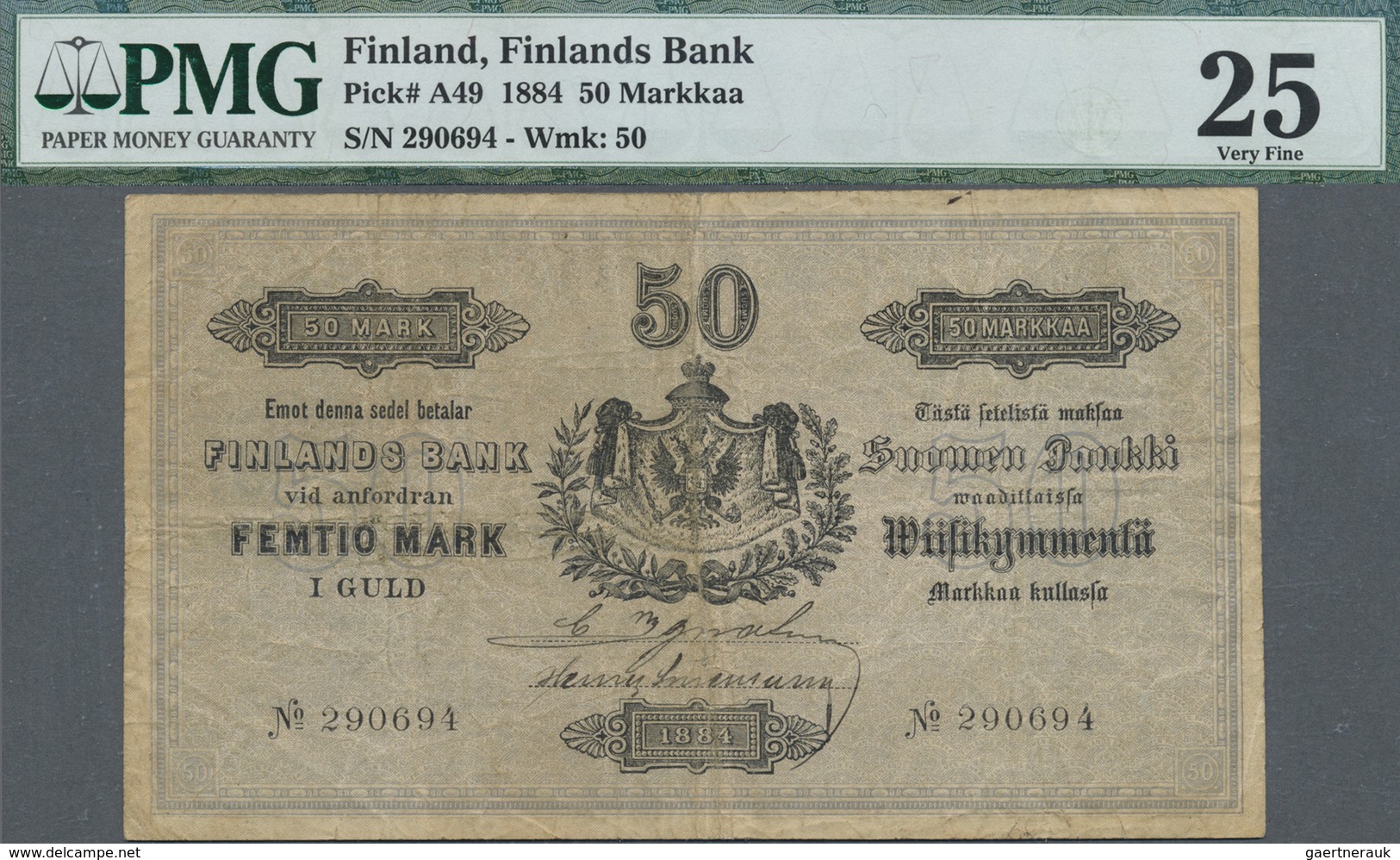Finland / Finnland: 50 Markkaa 1884, P.A49, Highly Rare Note In Great Original Shape With Lightly To - Finland