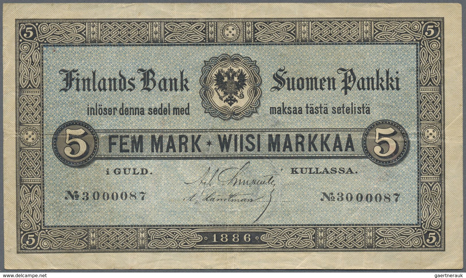 Finland / Finnland: 5 Markkaa 1886, P.A50b, Very Nice Note With Strong Paper And Bright Colors, Some - Finland