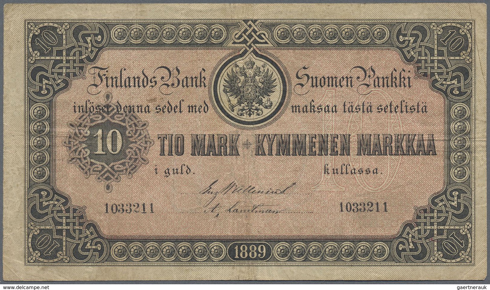 Finland / Finnland: 10 Markkaa 1889, P.A51, Rare Banknote In Great Original Shape, Lightly Toned Pap - Finland