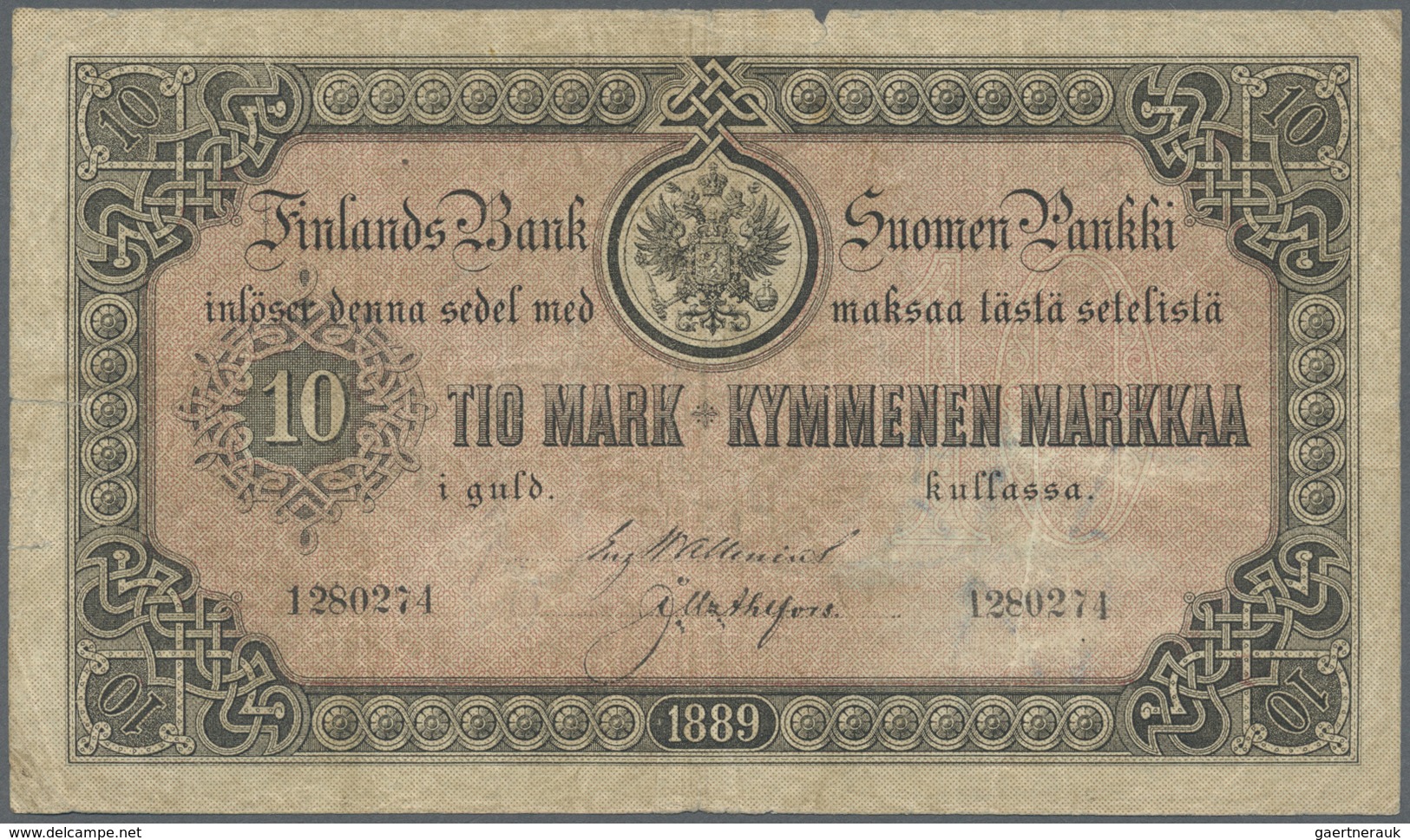 Finland / Finnland: 10 Markkaa 1889 P. A51, Used With Several Folds And Creases A Minor Missing Part - Finland