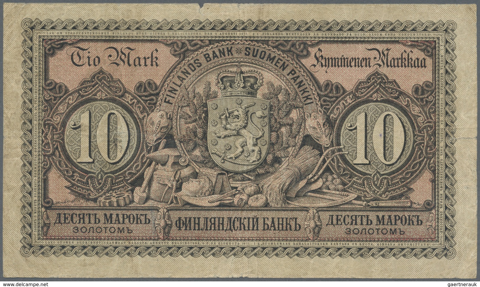 Finland / Finnland: 10 Markkaa 1889 P. A51, Used With Several Folds And Creases A Minor Missing Part - Finland