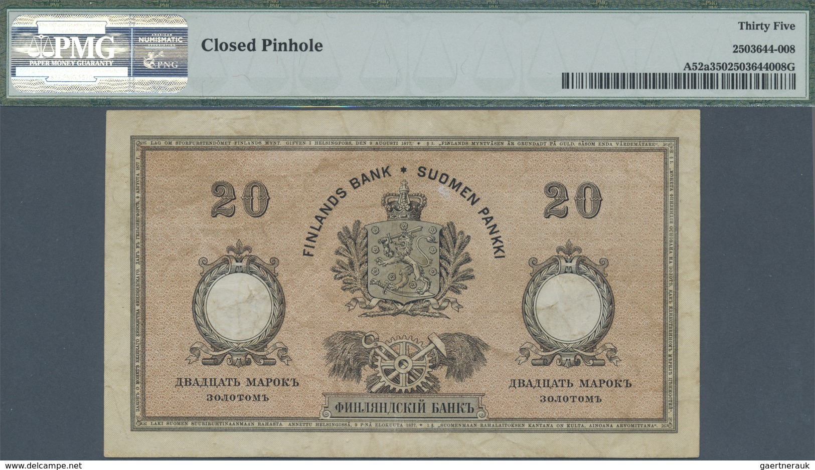 Finland / Finnland: 20 Markkaa 1894, P.A52a,  Very Nice And Attractive Note With Lightly Toned Paper - Finland