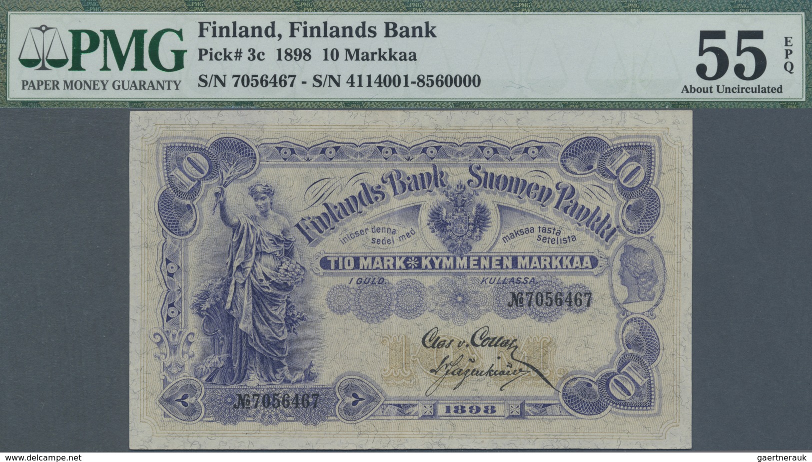 Finland / Finnland: 10 Markkaa 1898, P.3c, Great Note With Exceptional Paper Quality, PMG Graded 55 - Finland