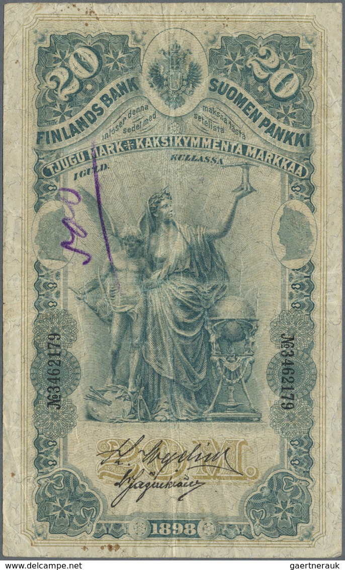 Finland / Finnland: 20 Markkaa 1898 P. 5, Used With Several Folds And Creases, A Small Writing At Le - Finland