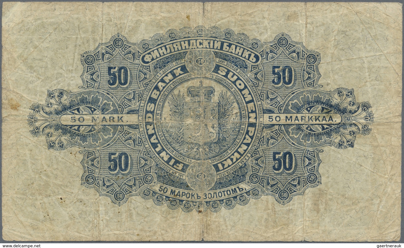 Finland / Finnland: 50 Markkaa 1898 P. 6c, Stronger Used With Strong Center And Horizontal Fold, Bor - Finland