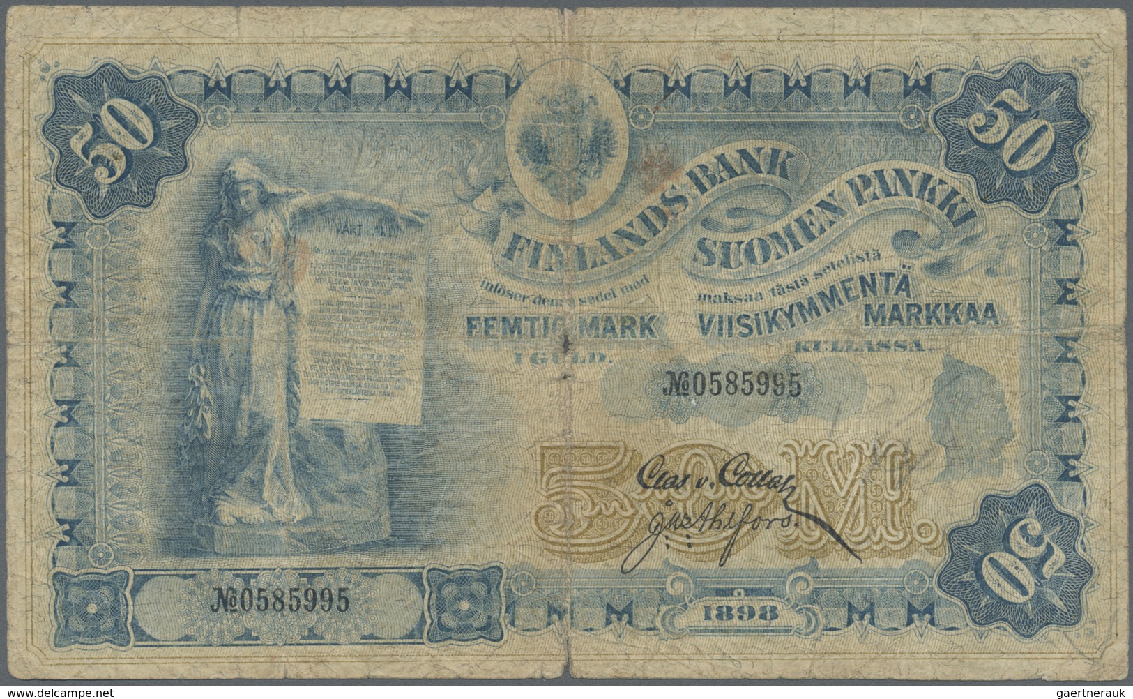 Finland / Finnland: 50 Markkaa 1898 P. 6c, Stronger Used With Strong Center And Horizontal Fold, 2 C - Finland