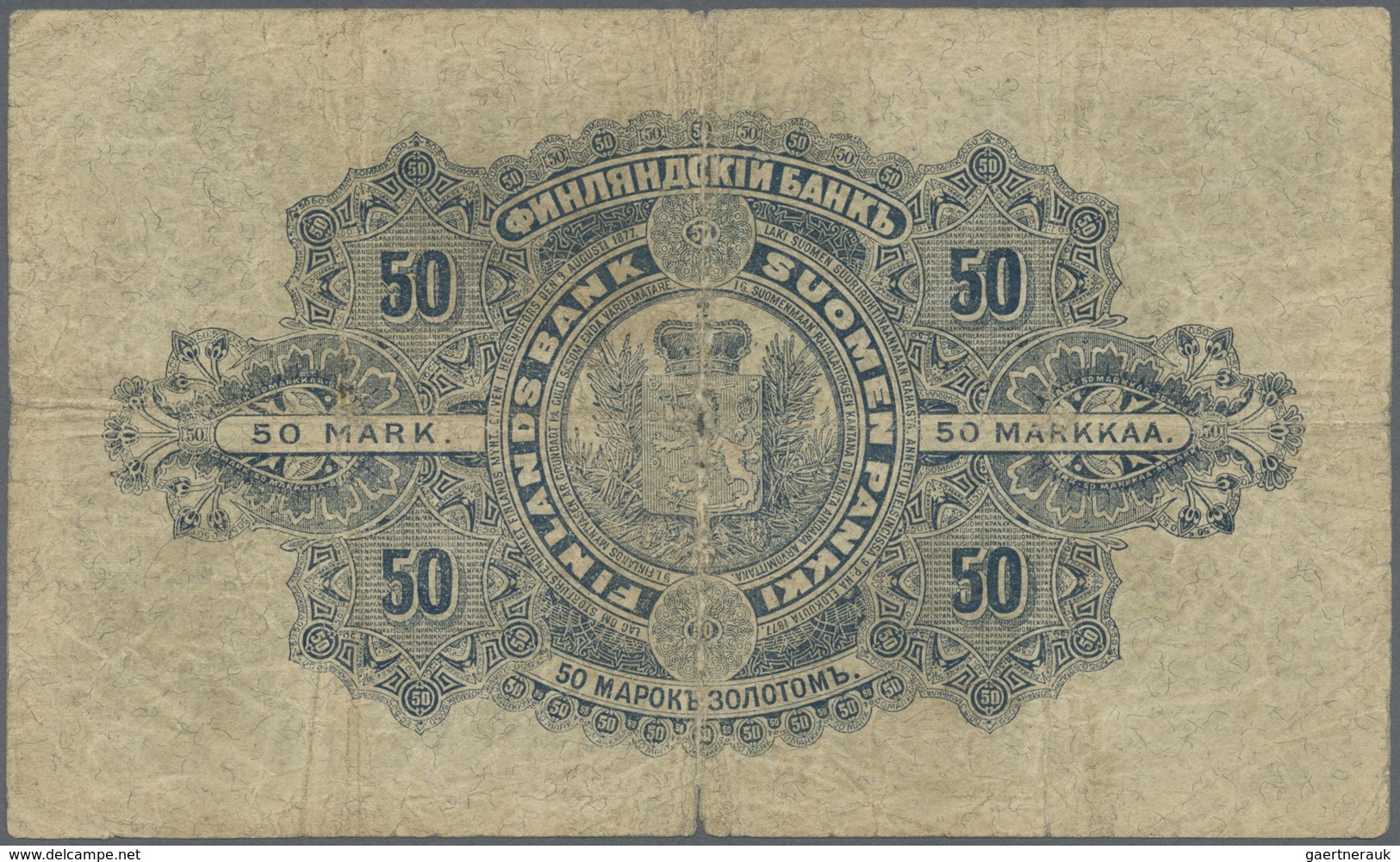 Finland / Finnland: 50 Markkaa 1898 P. 6c, Stronger Used With Strong Center And Horizontal Fold, 2 C - Finland