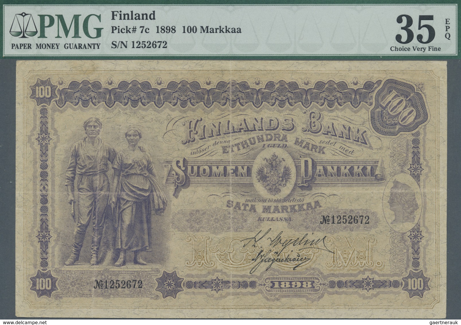Finland / Finnland: 100 Markkaa 1898, P.7c, Highly Rare Note In Excellent Condition, Vertically Fold - Finland