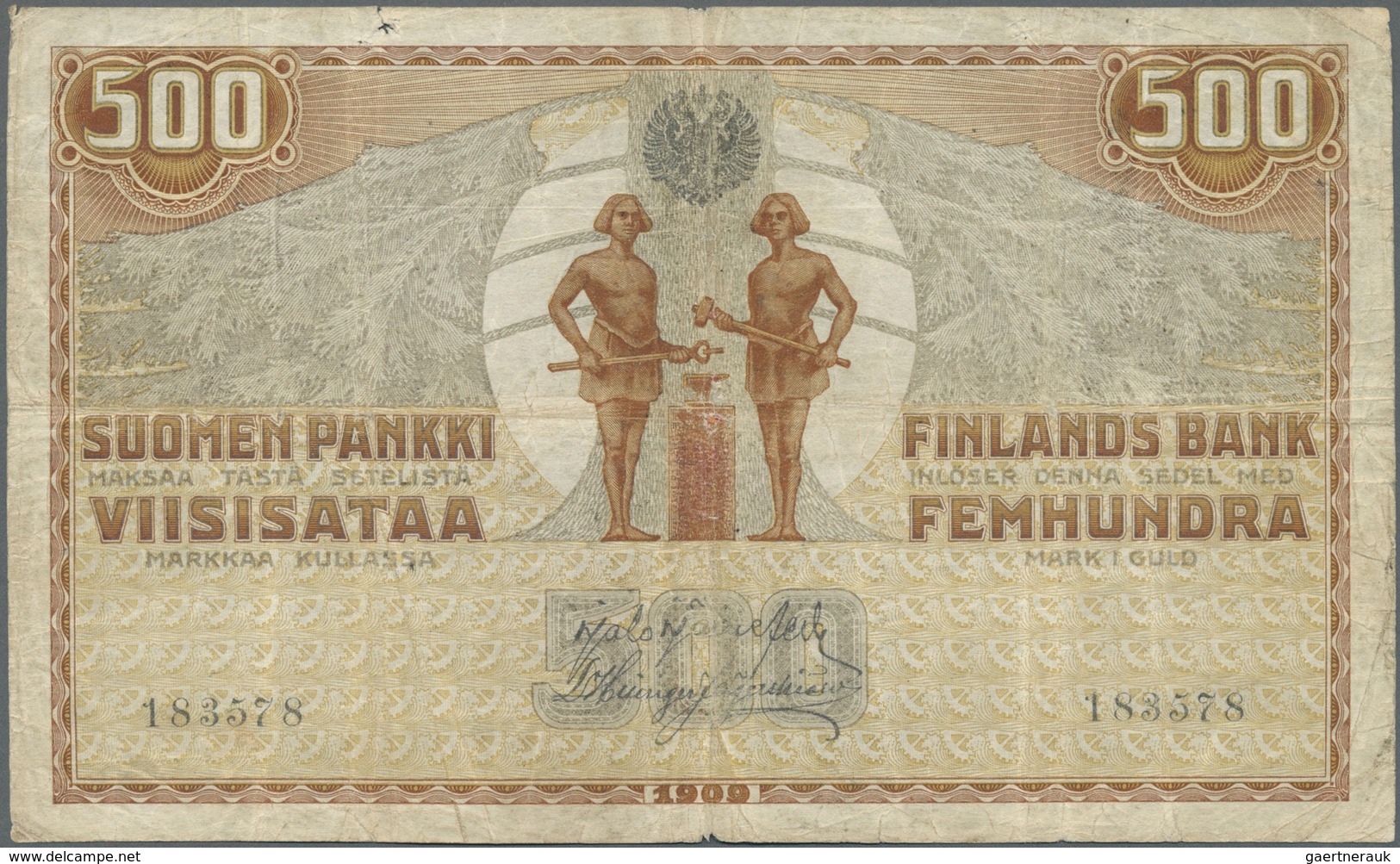 Finland / Finnland: 500 Markkaa 1909 P. 23, Used With Folds And Creases, Small Holes In Paper, No Re - Finland