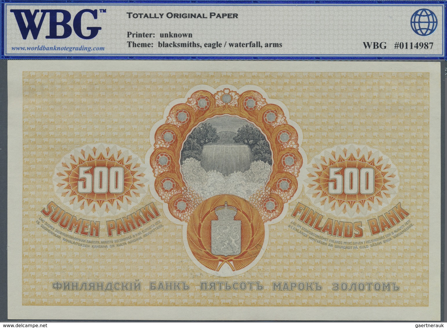 Finland / Finnland: 500 Markkaa 1909, P.23 In Perfect Condition, WBG Grading 64 UNC Choice TOP - Finland