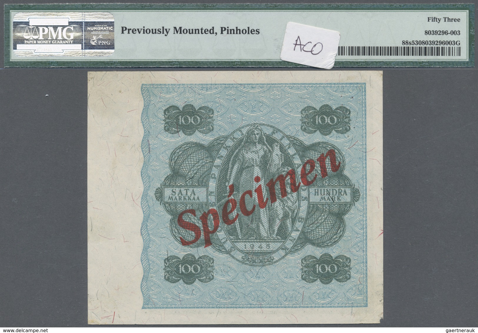 Finland / Finnland: 100 Markkaa ND(1948) SPECIMEN P.88s, Previously Mounted And Tiny Missing Part At - Finnland