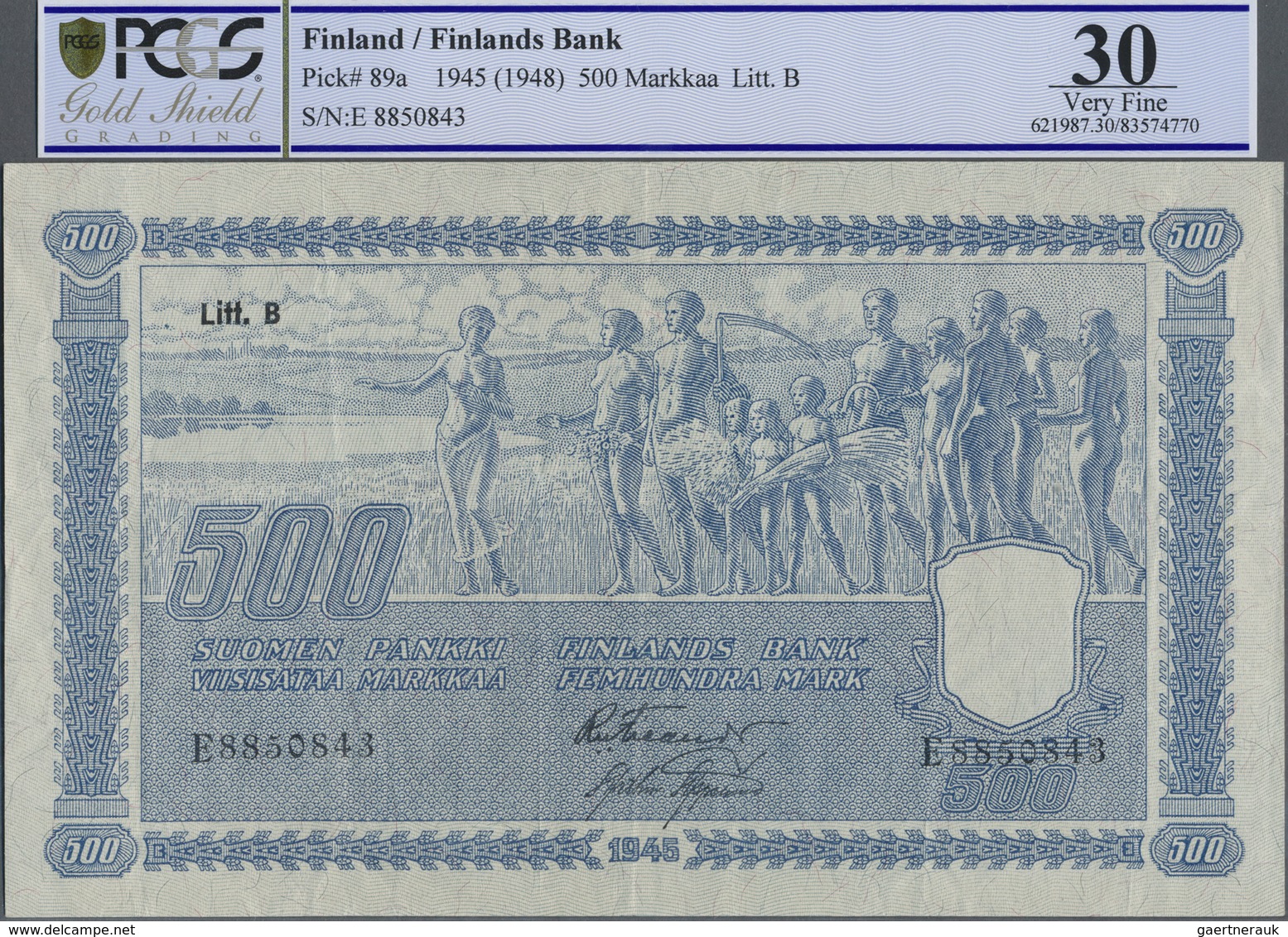 Finland / Finnland: 500 Markkaa 1945, Litt. B, P.89a, Vertical And Horizontal Folds And Afew Minor S - Finland