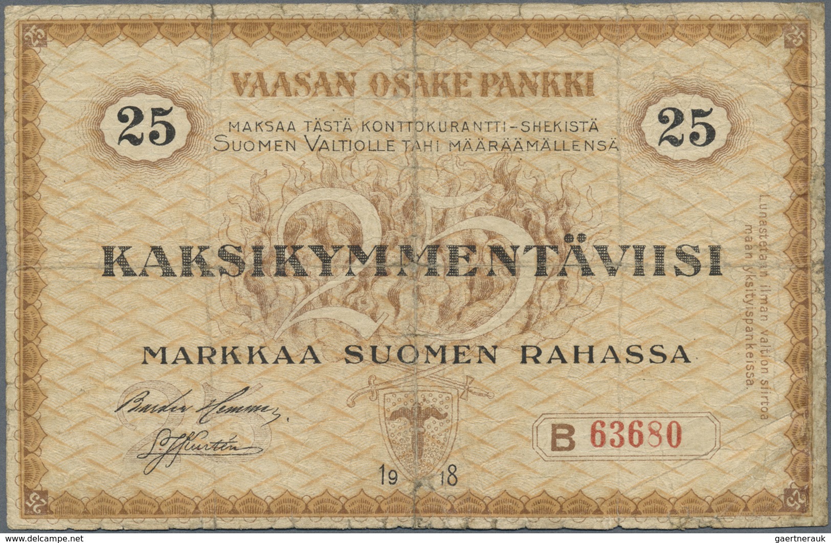 Finland / Finnland: 25 Markkaa Suomen Rahassa 1918, P.S111, Seldom Offered Banknote With Several Ver - Finland