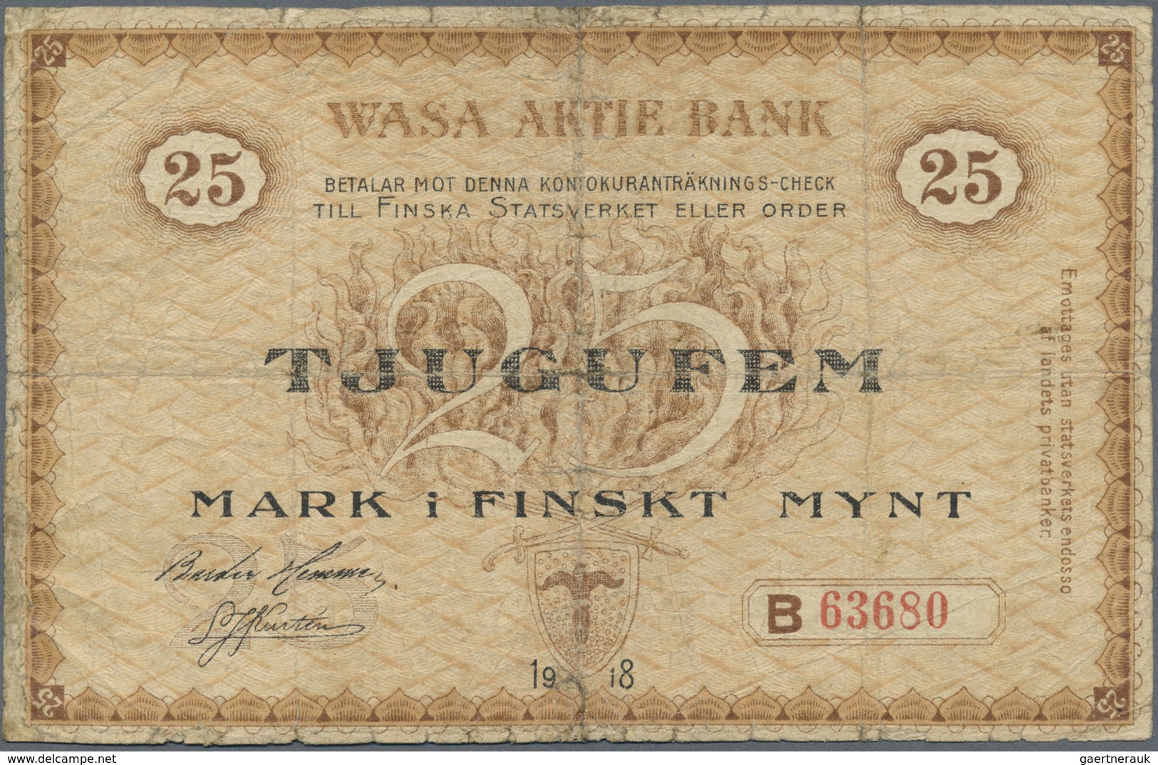 Finland / Finnland: 25 Markkaa Suomen Rahassa 1918, P.S111, Seldom Offered Banknote With Several Ver - Finland