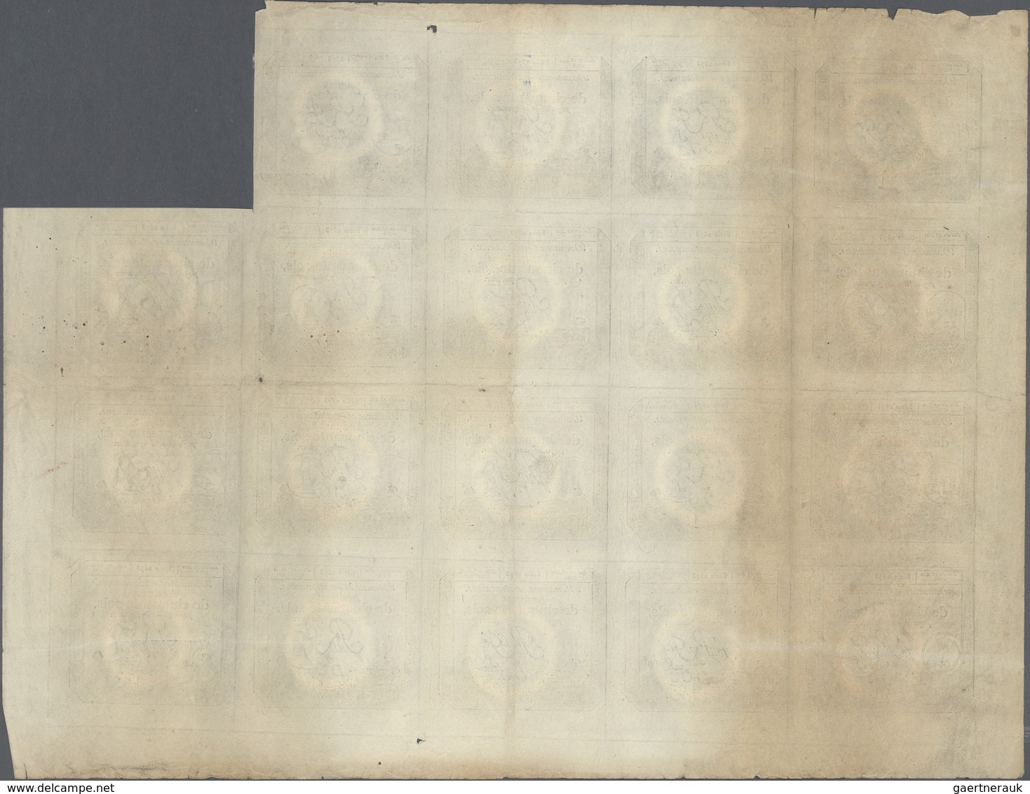 France / Frankreich: 50 Sols Domaines Nationaux 1793 Uncut Sheet With 19 Pcs. With Watermark "RF 50' - Altri & Non Classificati