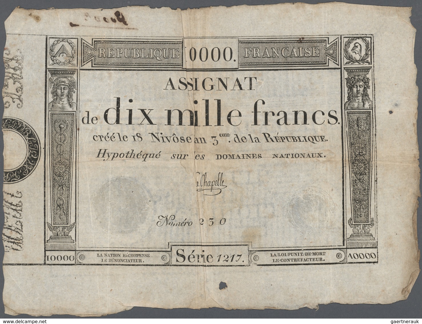 France / Frankreich: Set Of 3 Notes 10.000 Livres 1795 P. A82, All In Used Condition Without Large D - Altri & Non Classificati