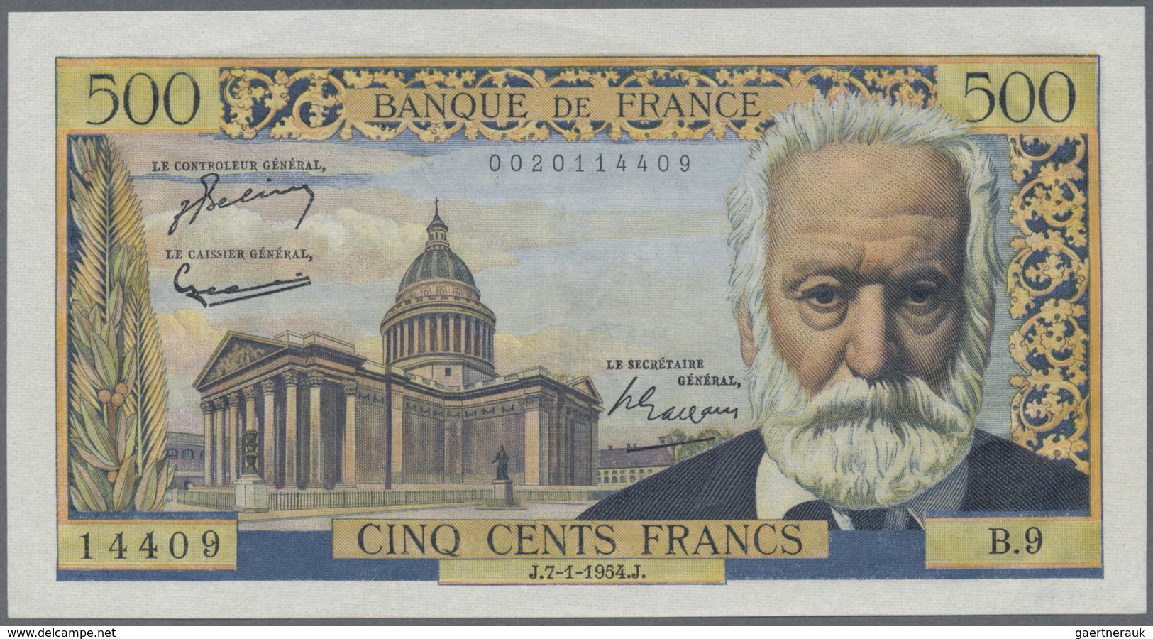 France / Frankreich: 500 Francs 1954 P. 133a, In Very Crisp Original Condition, No Vertical And Hori - Altri & Non Classificati