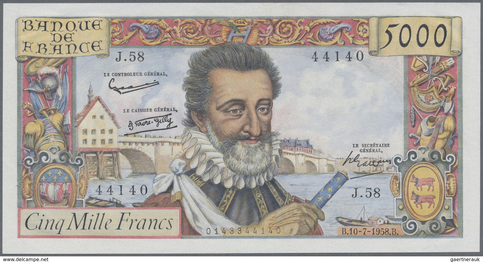 France / Frankreich: 5000 Francs 1958 P. 135 In Exceptional Condition, Only A Light Center Bend, 2 T - Altri & Non Classificati
