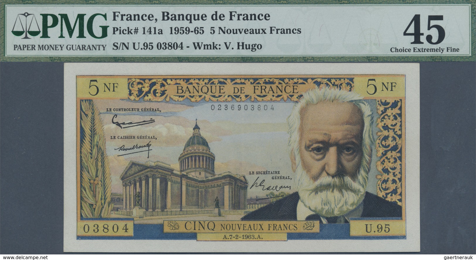 France / Frankreich: 5 Nouveaux Francs 1963 P. 141a, Condition: PMG Graded 45 Choice Extremely Fine. - Other & Unclassified