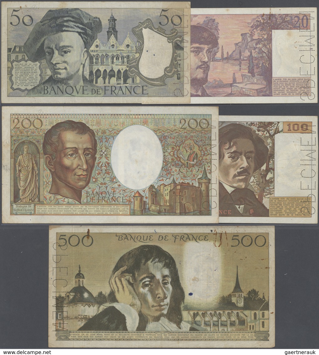 France / Frankreich: Set Of 5 Used Specimen Banknotes Containing 20, 50, 100, 200 And 500 Francs Spe - Other & Unclassified