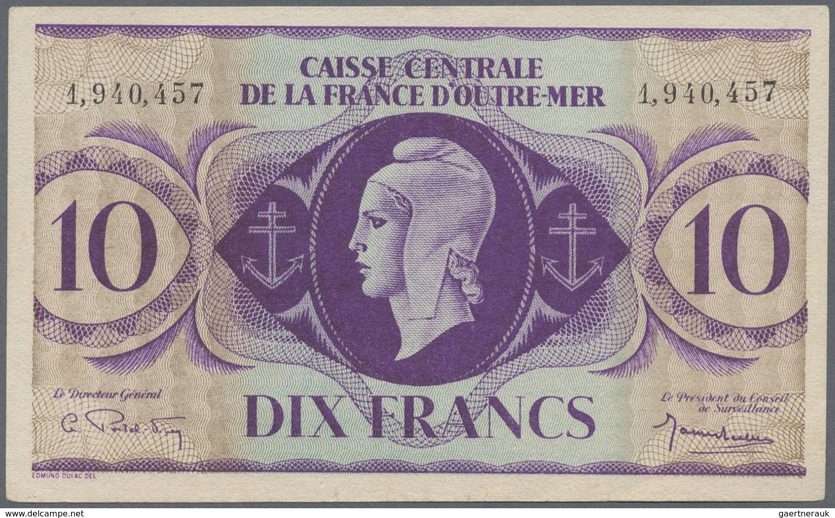 French Equatorial Africa / Französisch-Äquatorialafrika: 10 Francs L.1944 P. 16c, Only Light Folds B - Equatorial Guinea