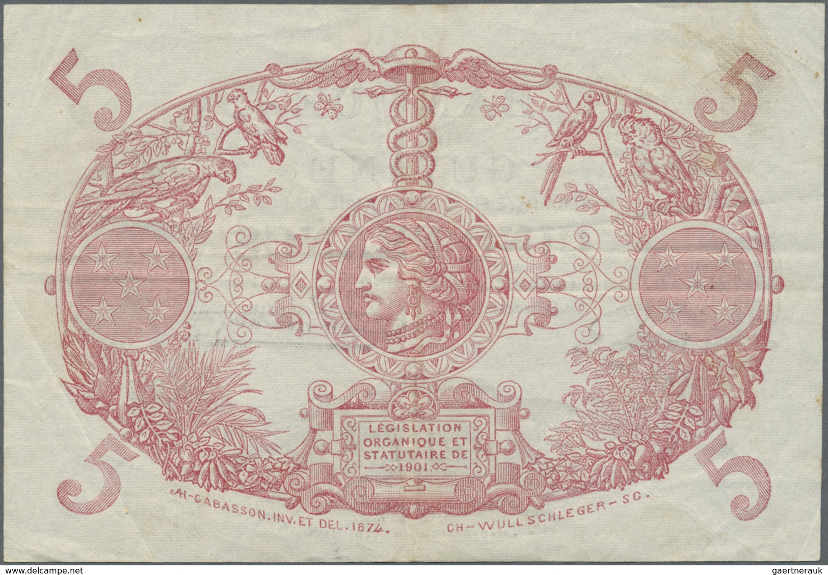 French Guiana / Französisch-Guayana: Banque De La Guyane 5 Francs  L. 1901 (1922-1947) With  Signatu - French Guiana