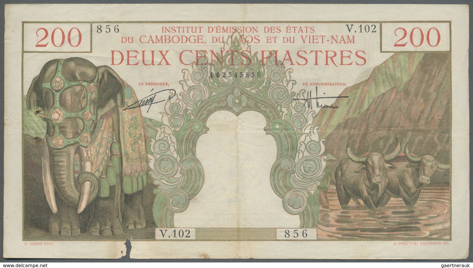 French Indochina / Französisch Indochina: Set Of 2 Notes 200 Piastres ND P. 109, Both Used With Fold - Indochina