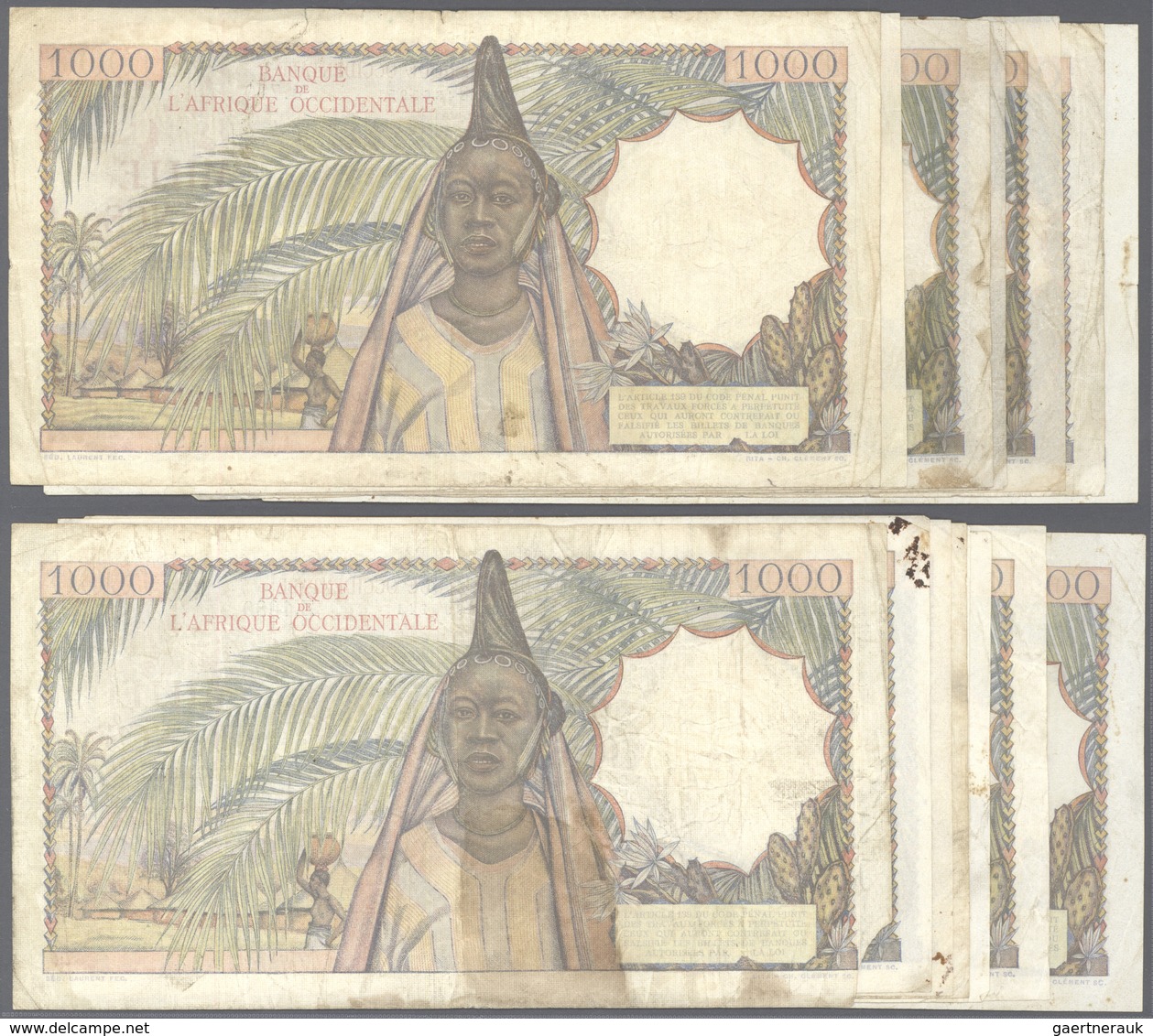 French West Africa / Französisch Westafrika: Set Of 15 Banknotes 1000 Francs 1948-52 P. 42, All In S - West African States