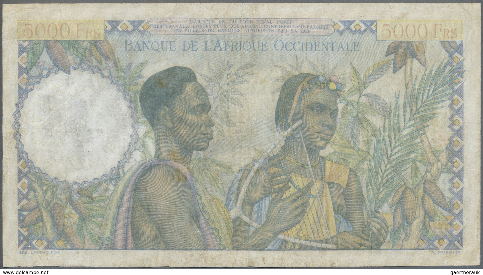 French West Africa / Französisch Westafrika: Banque De L'Afrique Occidentale 5000 Francs 1950, P.43, - Westafrikanischer Staaten