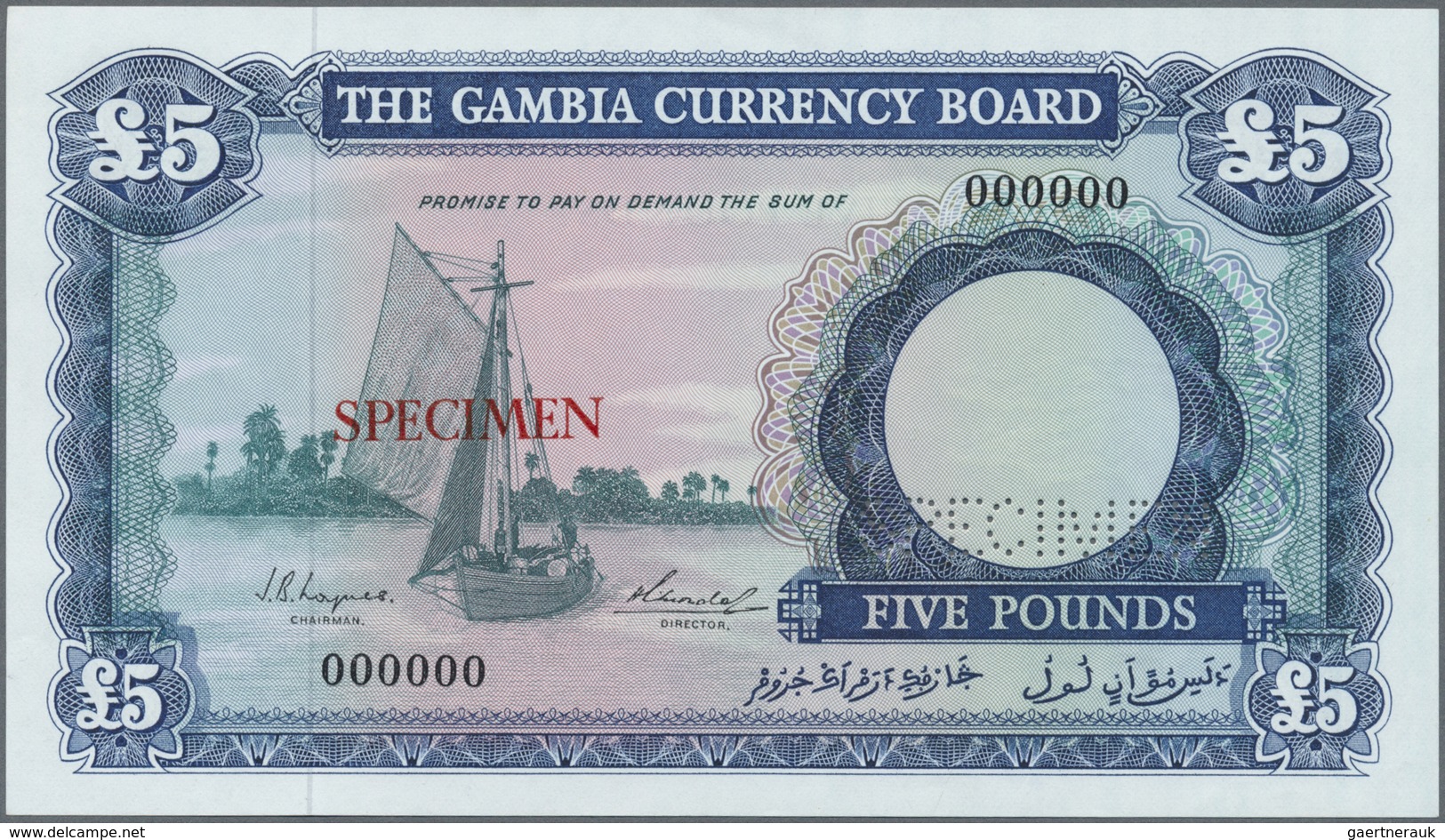 Gambia: The Gambia Currency Board 5 Pounds ND(1965-70) SPECIMEN, P.3s With A Tiny Dint At Upper Cent - Gambia