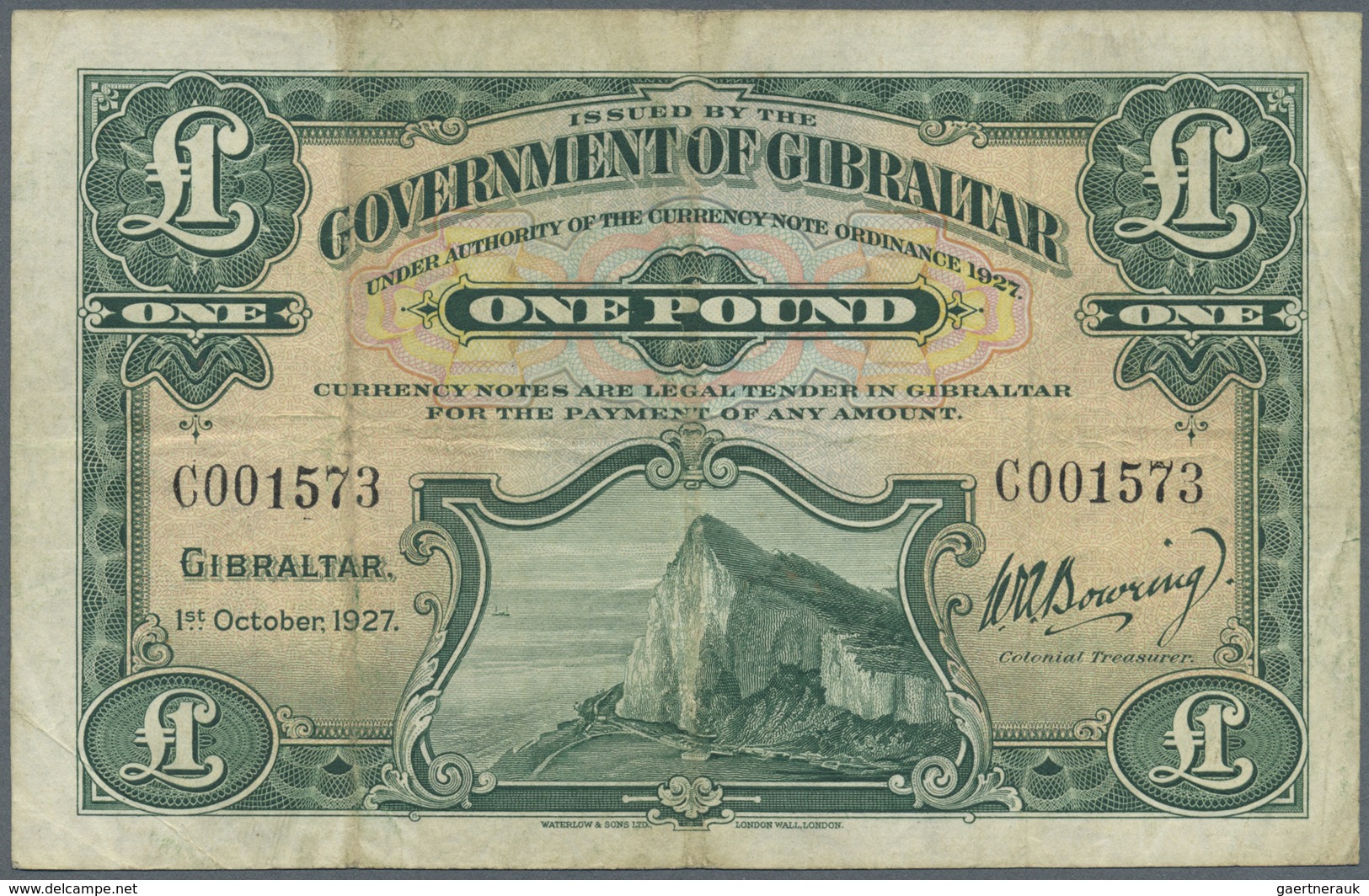 Gibraltar: 1 Pound 1927 P. 12, Rare Date Issue, Used With A Light Staining At Upper Left, 3 Vertical - Gibraltar