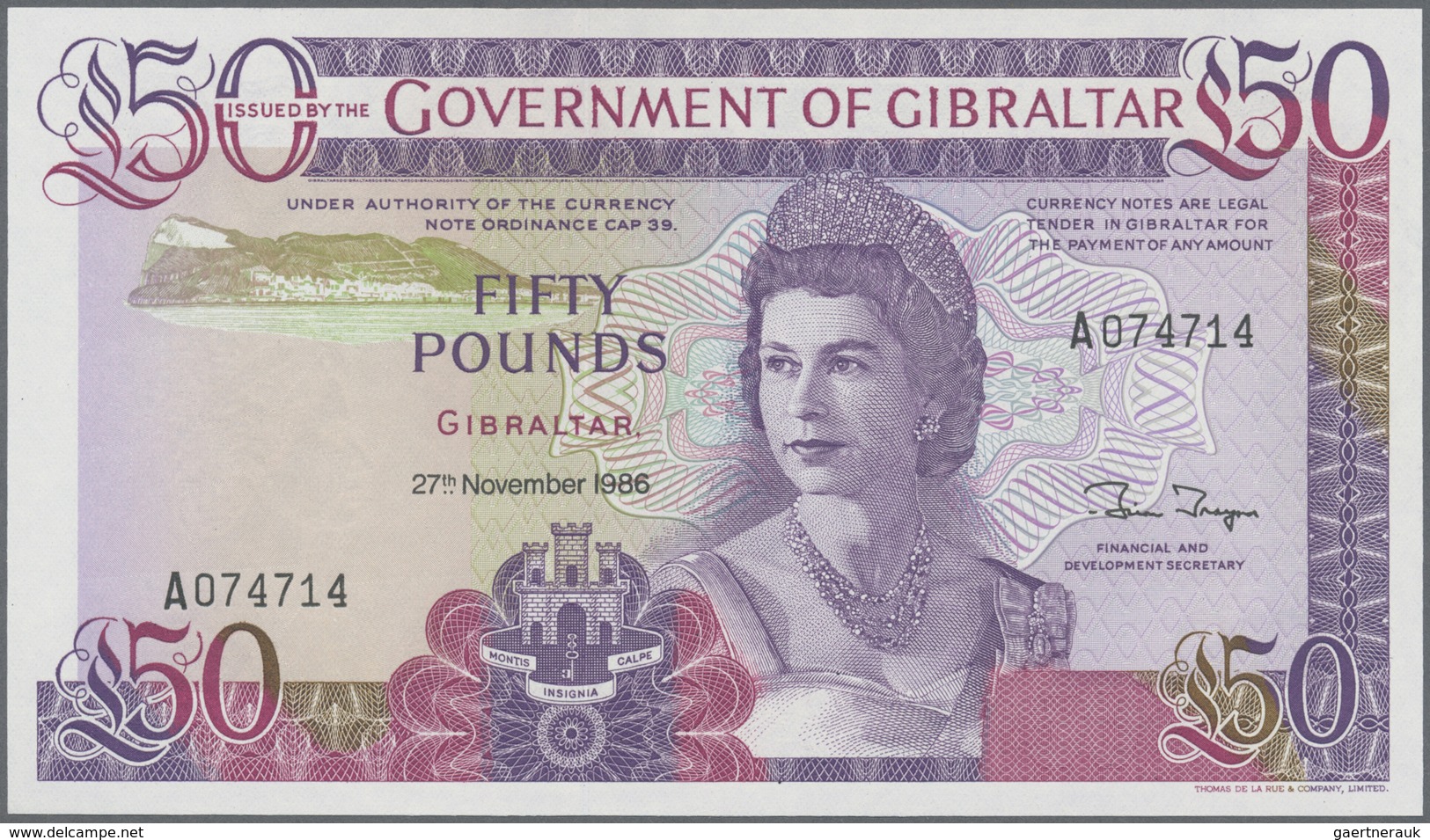 Gibraltar: 1986 – 1988 5 Pounds E847218, 10 Pounds A921433, 50 Pounds A074714, P.21, 22, 24 (3pcs) U - Gibraltar