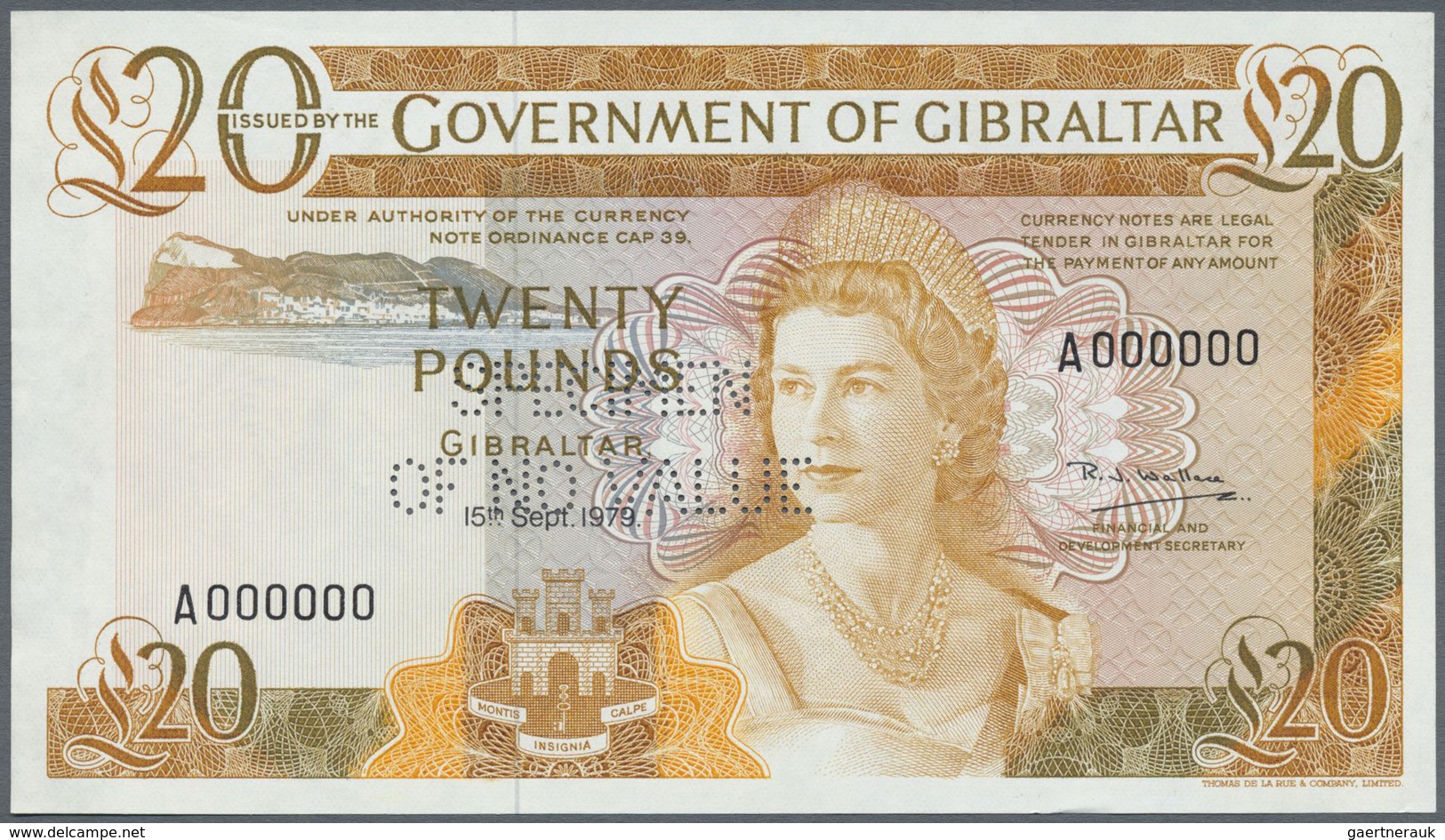 Gibraltar: 20 Pounds Spetember 15th 1979 SPECIMEN, P.23bs In Perfect UNC Condition - Gibraltar