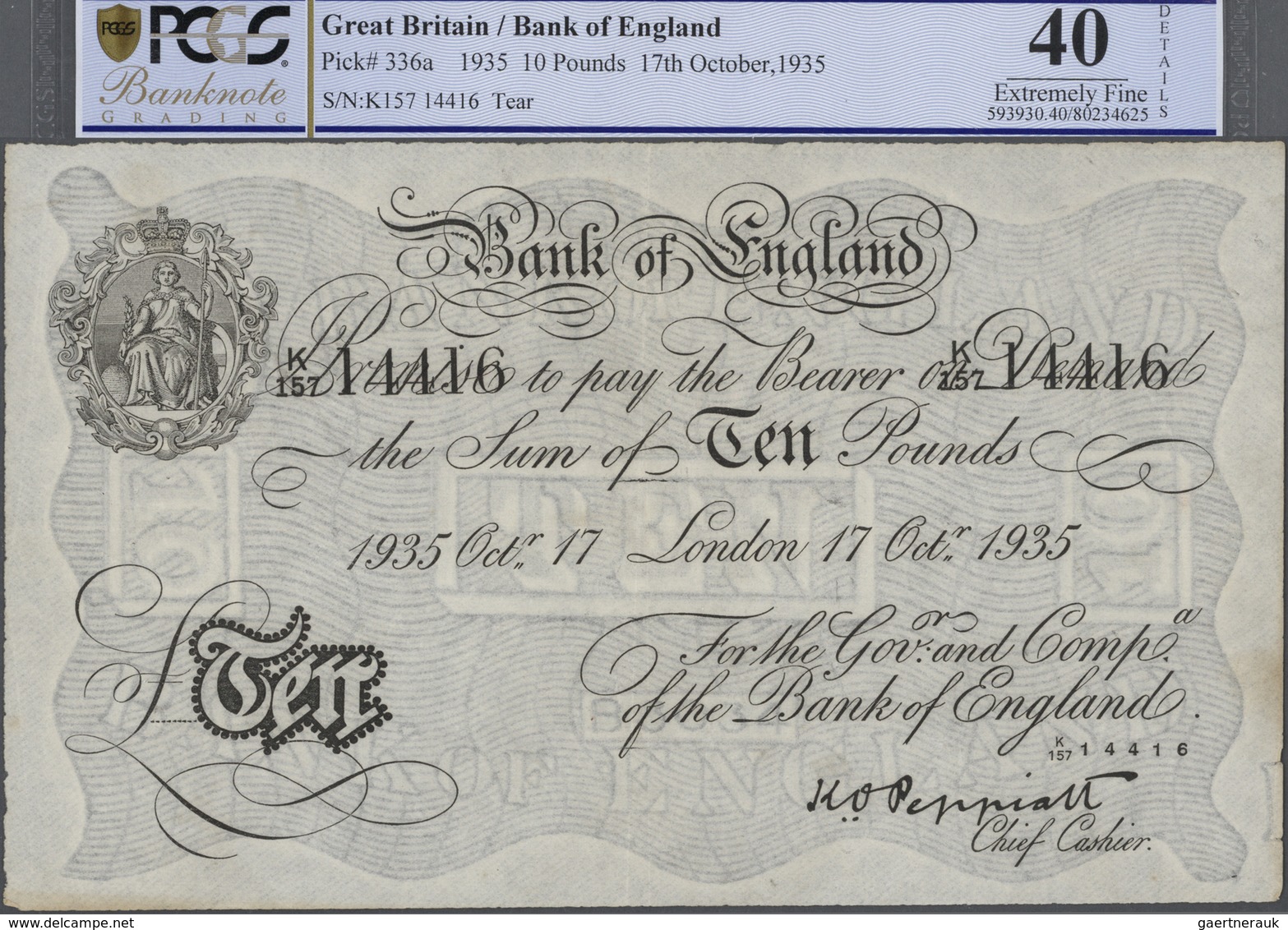 Great Britain / Großbritannien: 10 Pounds 1935 P. 336a, PCGS Graded 40 XF. - Other & Unclassified