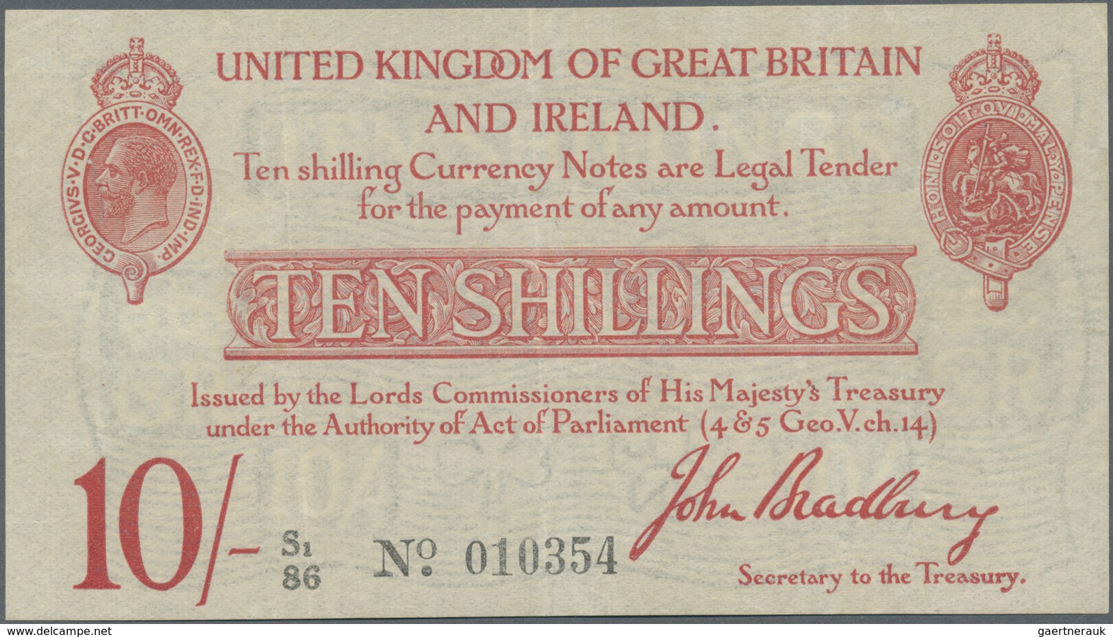 Great Britain / Großbritannien: 10 Shillings ND(1915), P.348a In Excellent Condition With Crisp Pape - Other & Unclassified