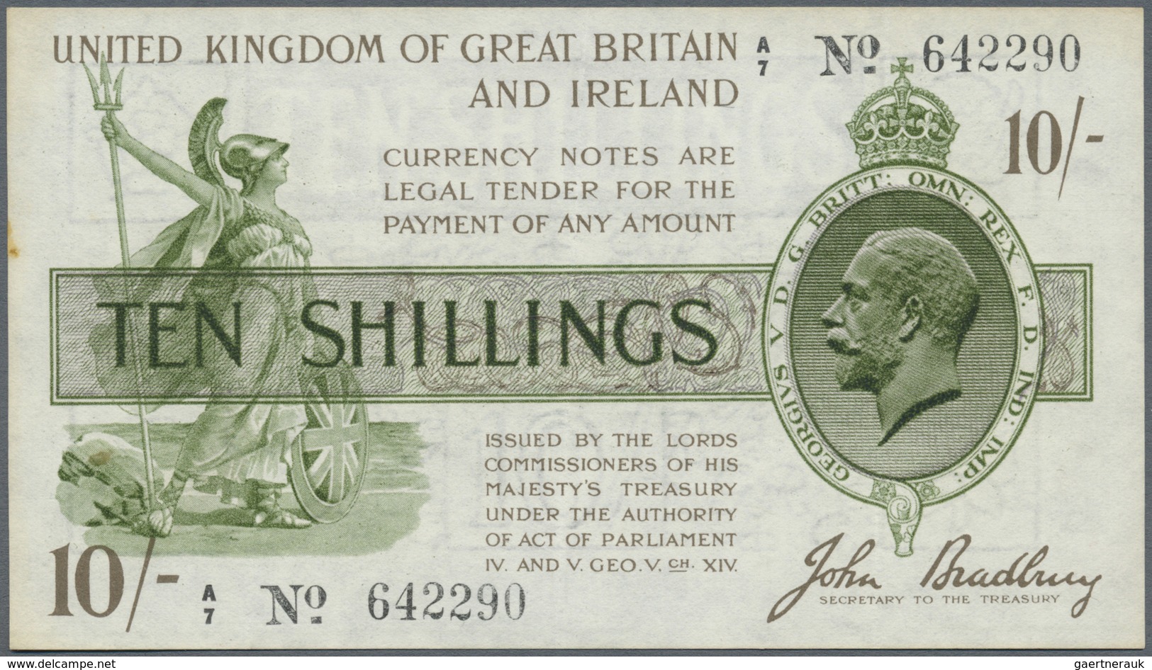 Great Britain / Großbritannien: 10 Shillings ND(1918) P. 350a, Seldom Seen Note, With 3 Vertical Fol - Other & Unclassified