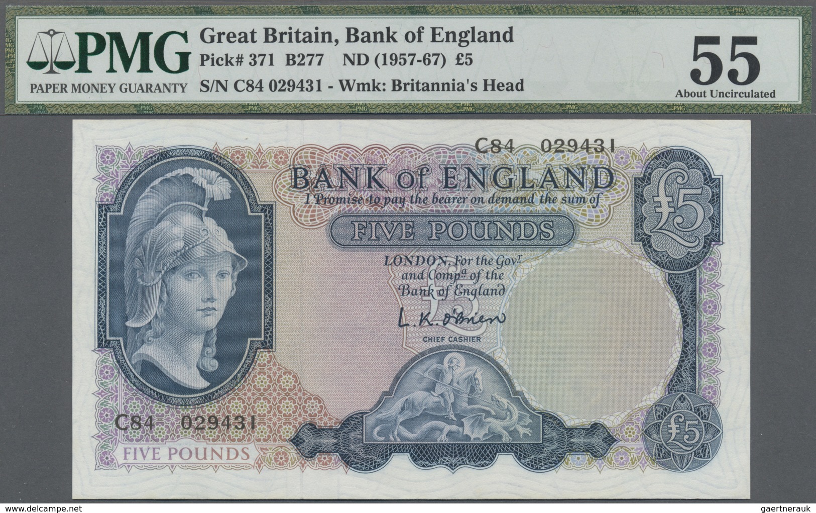 Great Britain / Großbritannien: 5 Pounds ND(1957-67) P. 371 In Condition: PMG Graded 55 AUNC. - Other & Unclassified