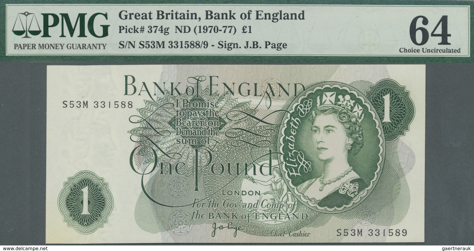 Great Britain / Großbritannien: Set Of 2 CONSECUTIVE Banknotes 1 Pound ND(1970-77) P. 374g, Both PMG - Other & Unclassified