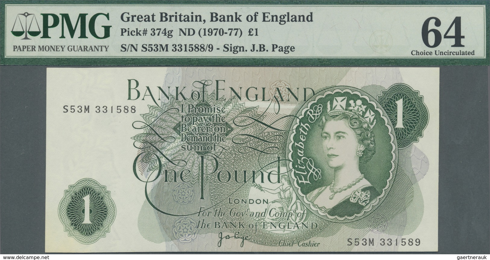 Great Britain / Großbritannien: Set Of 2 CONSECUTIVE Banknotes 1 Pound ND(1970-77) P. 374g, Both PMG - Other & Unclassified