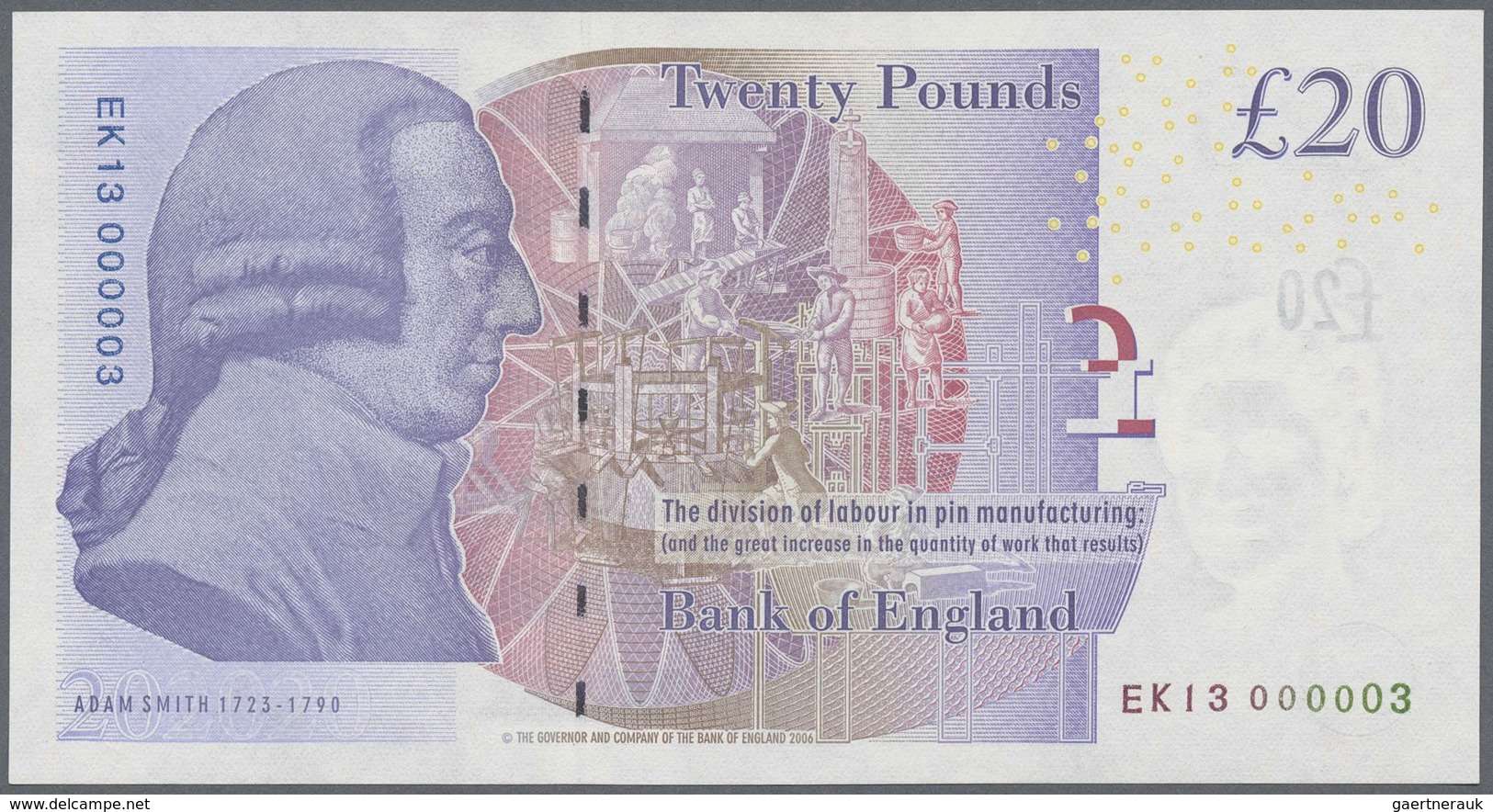 Great Britain / Großbritannien: 20 Pounds 2006, P.392a With Low Number EK 13 000003 UNC - Other & Unclassified
