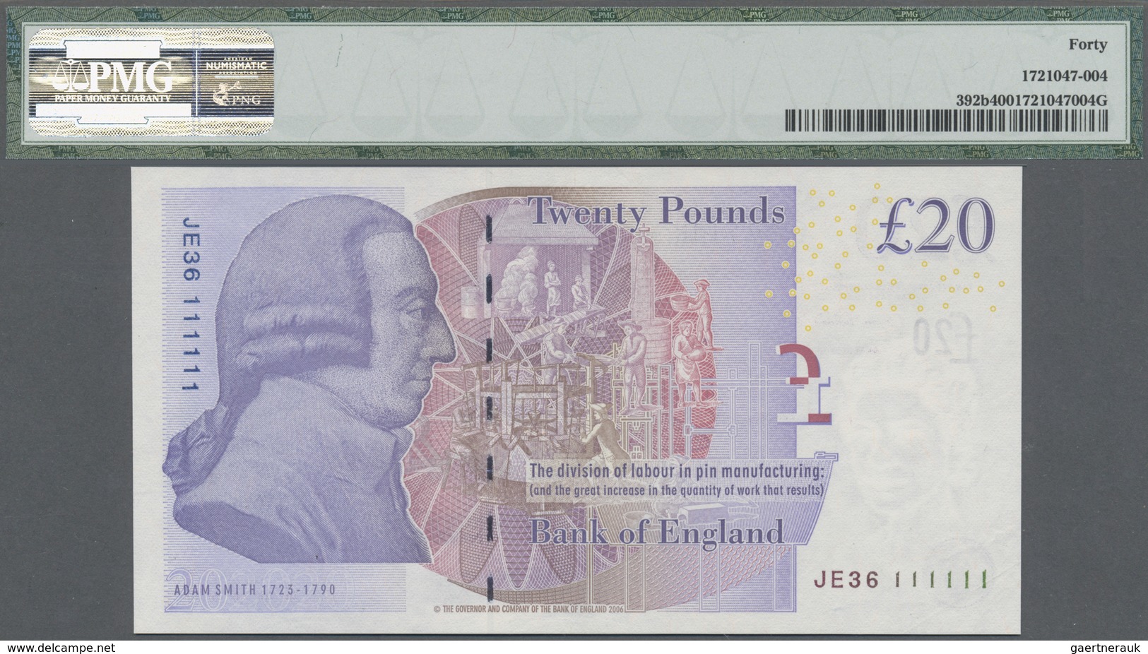 Great Britain / Großbritannien: 20 Pounds ND(2012) P. 392b With Interesting Serial Number JE36 11111 - Other & Unclassified