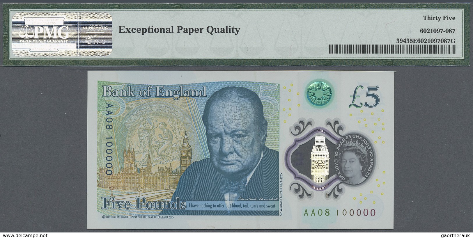 Great Britain / Großbritannien: 5 Pounds 2015 Polymer, P.394 With Low Prefix Fancy Number AA 08 1000 - Other & Unclassified