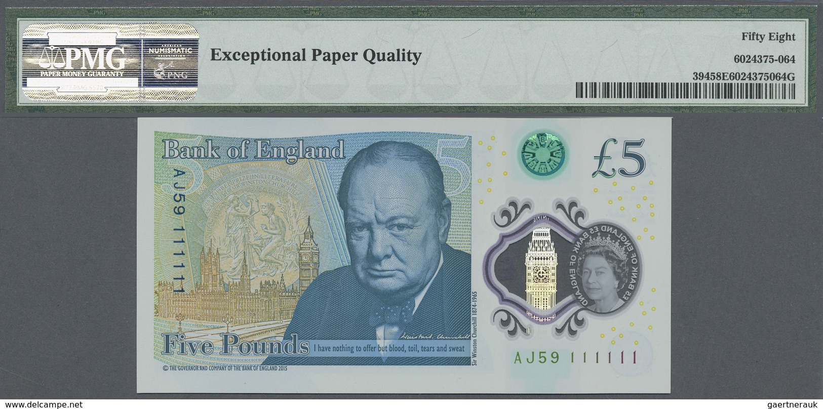 Great Britain / Großbritannien: Set With 8 Banknotes 5 Pounds 2015 Polymer, P.394 Complete Solid Num - Other & Unclassified