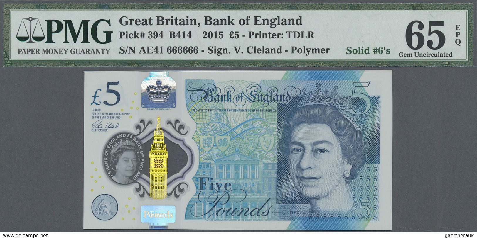 Great Britain / Großbritannien: Set With 8 Banknotes 5 Pounds 2015 Polymer, P.394 Complete Solid Num - Other & Unclassified