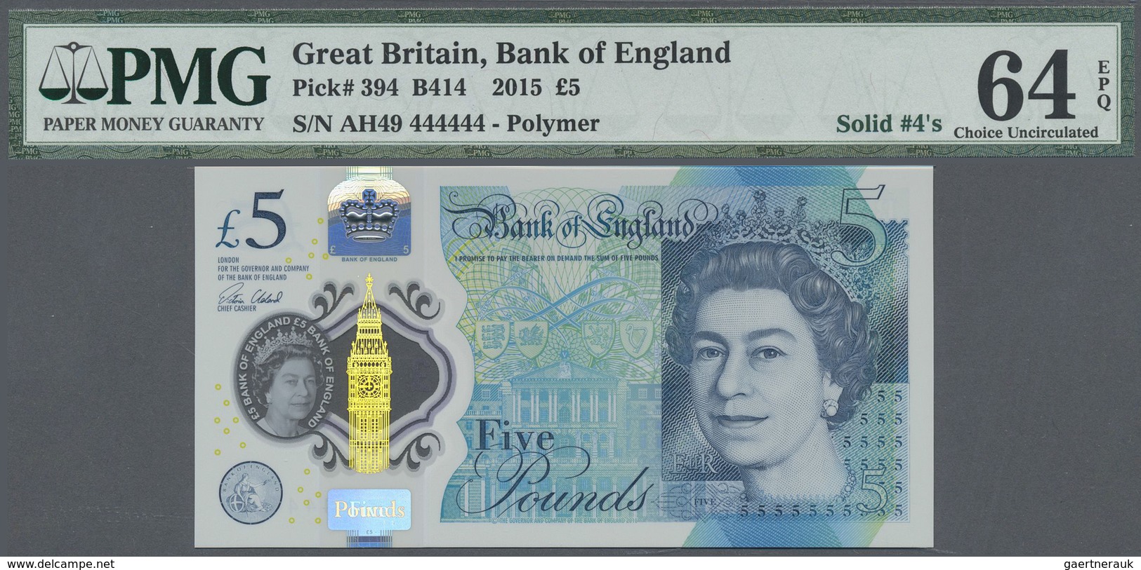 Great Britain / Großbritannien: Set with 8 Banknotes 5 Pounds 2015 Polymer, P.394 Complete Solid Num