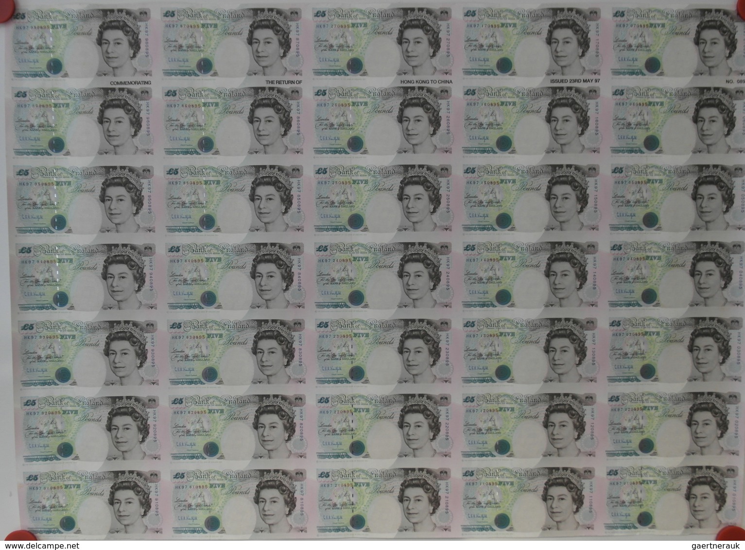 Great Britain / Großbritannien: Uncut Sheet Of 35 Pcs 5 Pounds ND P. 382 In Condition: UNC. (35 Pcs - Other & Unclassified
