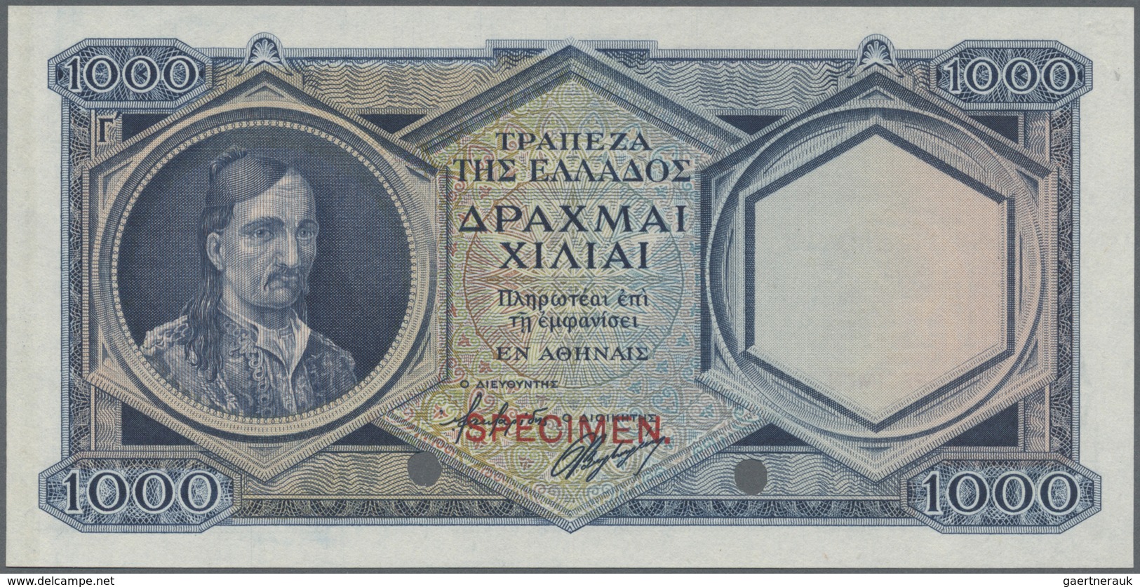 Greece / Griechenland: 1000 Drachmai ND(1944) Color Trial P. 172ct, Ink Number Written By Printer At - Greece