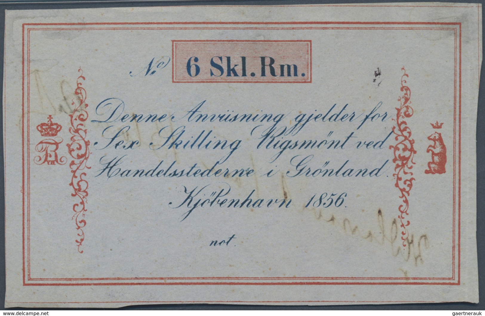 Greenland / Grönland: 6 Skilling 1856 Remainder P. A33r, Rare Note And Probably Unique As PMG Graded - Greenland